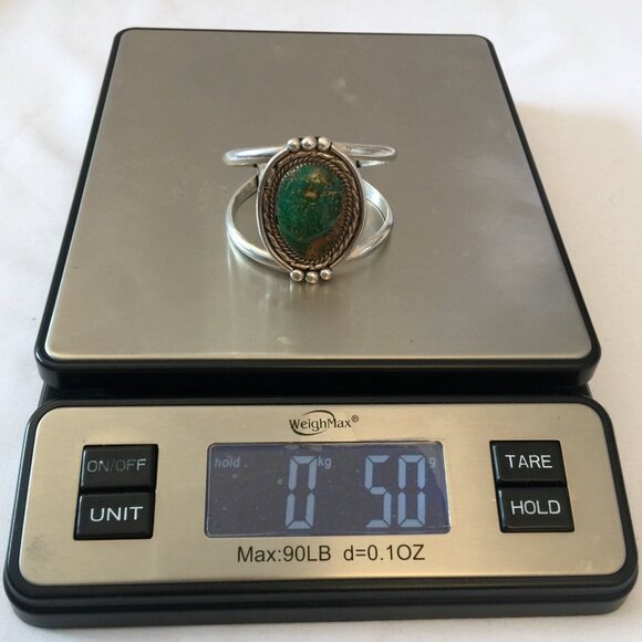VINTAGE NAVAJO GREEN TURQUOISE STERLING SILVER CUFF 50g NATIVE AMERICAN BLUE GEM - Picture 12 of 12